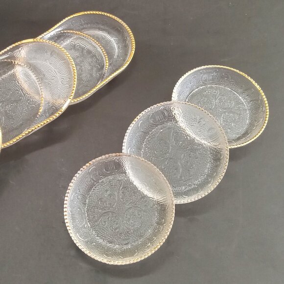 VTG Depression Jeannette Glass Harp Beaded Set of 6 Coasters Pats Sauce Dishes - Picture 9 of 12